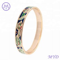 fashion ladies hand color enamel 10mm wide pattern stainless steel bangle bracelet