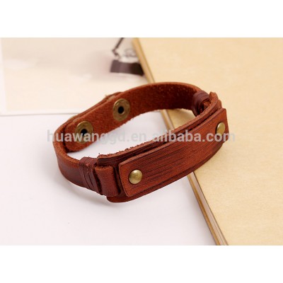 Fashion desigh plain blank genuine leather bracelet wholesale