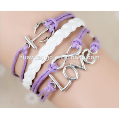 Leather bracelet women for Love day Wholesale cheap handmade leather and wax cord braided pu leather bracelet