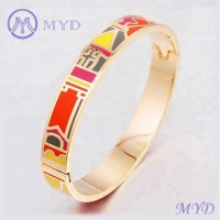 10mm Stainless Steel Hinged Open Bracelet Enameled Cloisonne Bangle Bracelet