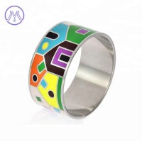 32mm wide Flower Design Enameled Cloisonne Bangle Women Stainless Steel Bracelet