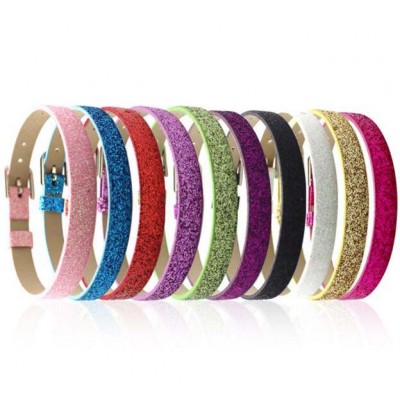 Wholesale cheap 8mm glitter leather slide charm bracelet for kids